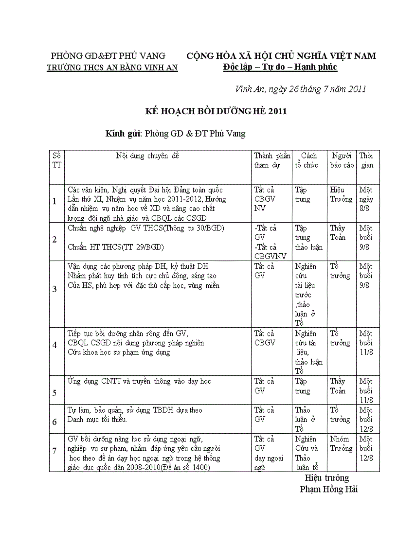 Kế hoạch đầu năm học 2011 2012