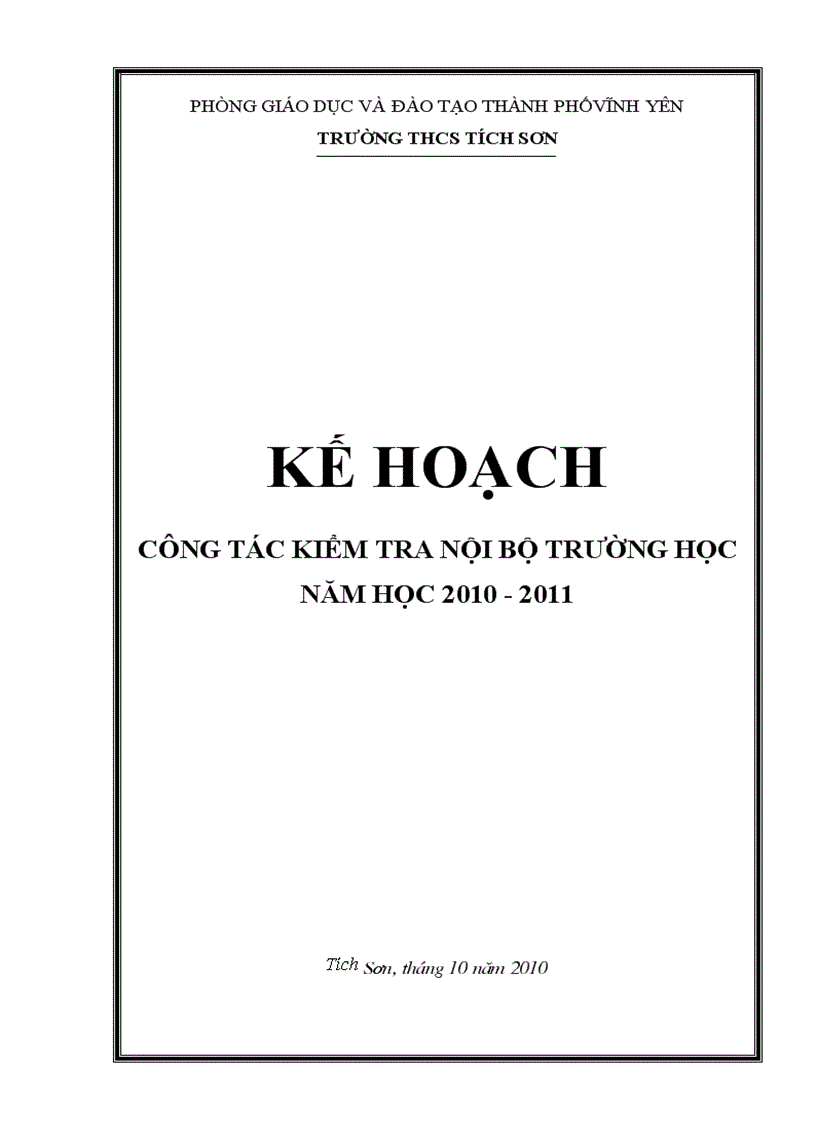 Ke hoach cong tac kiem tra noi bo