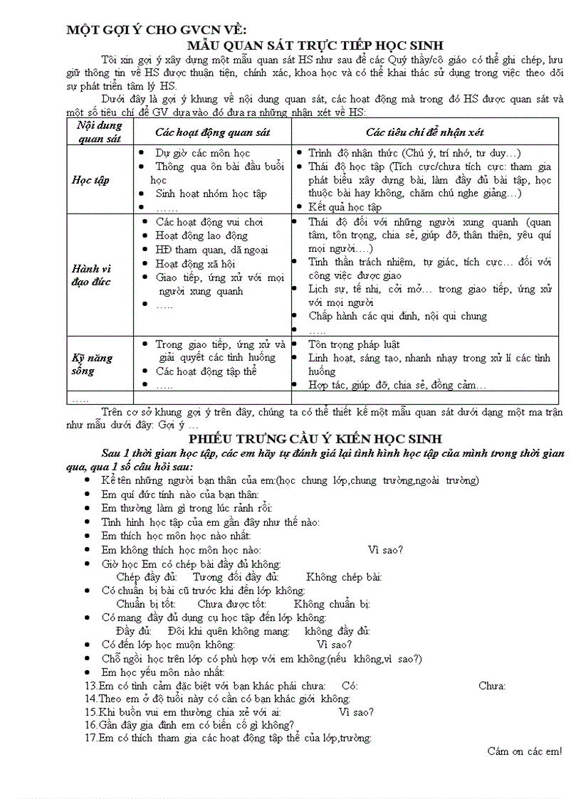 Kĩ năng tìm hiểu đặc điểm tâm lý học sinh trung học