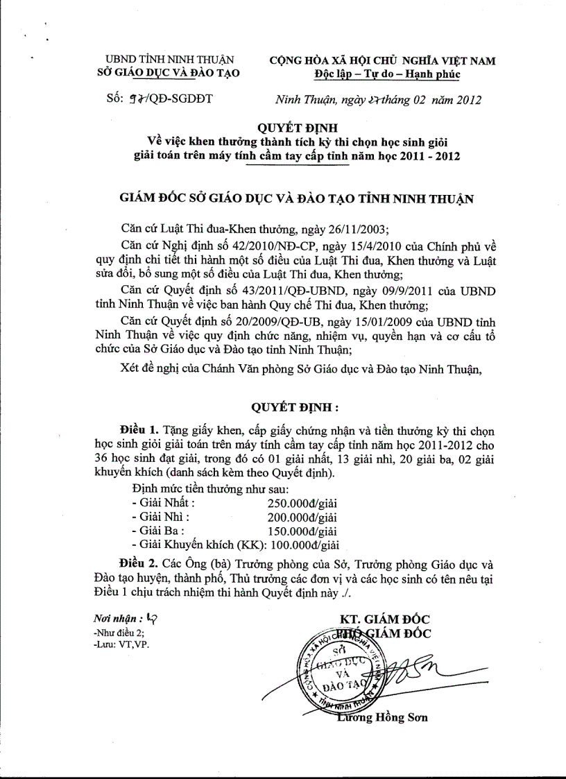 Khen thuong hsg mtct tinh ninh thuan