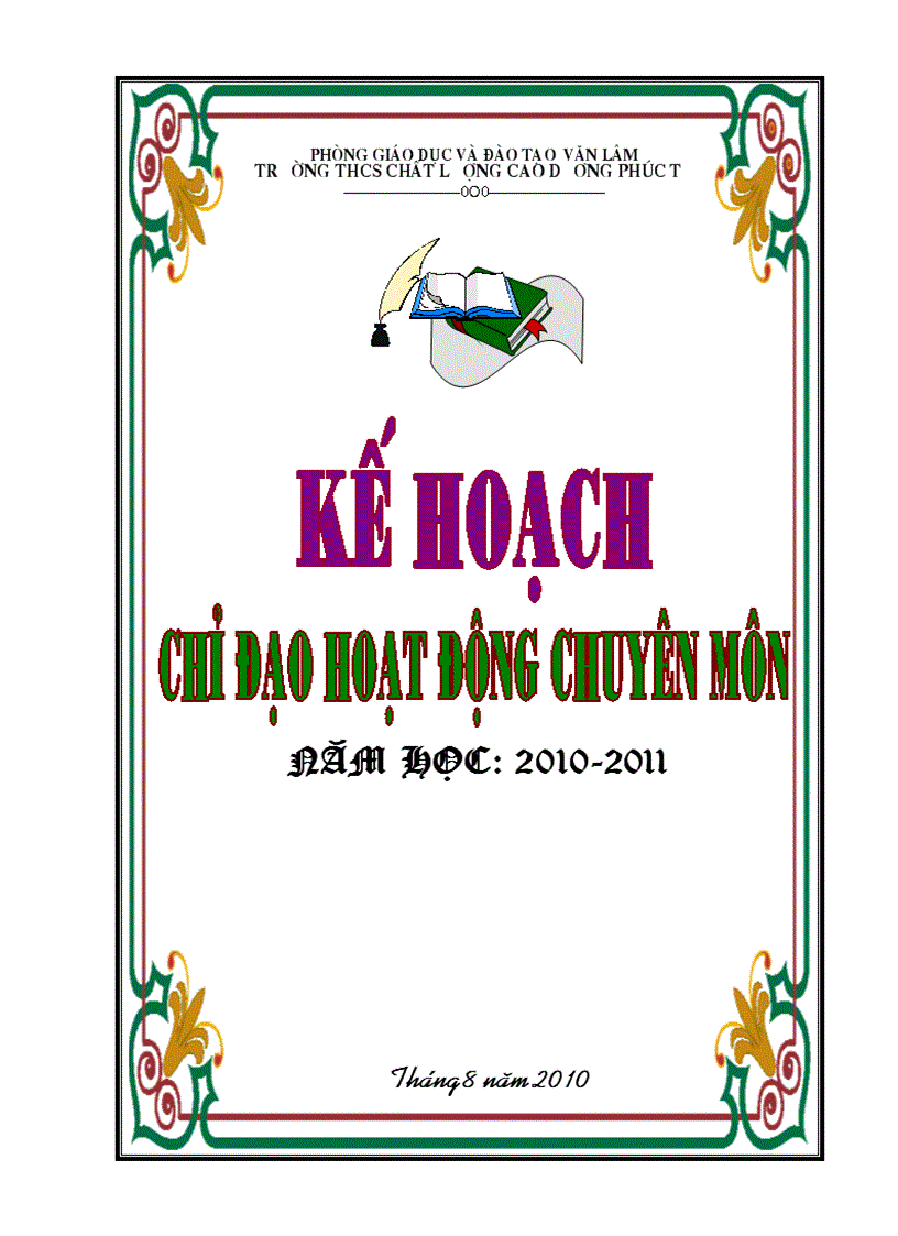 KẾ HOẠCH CHỈ ĐẠO CT CHUYÊN MÔN Năm