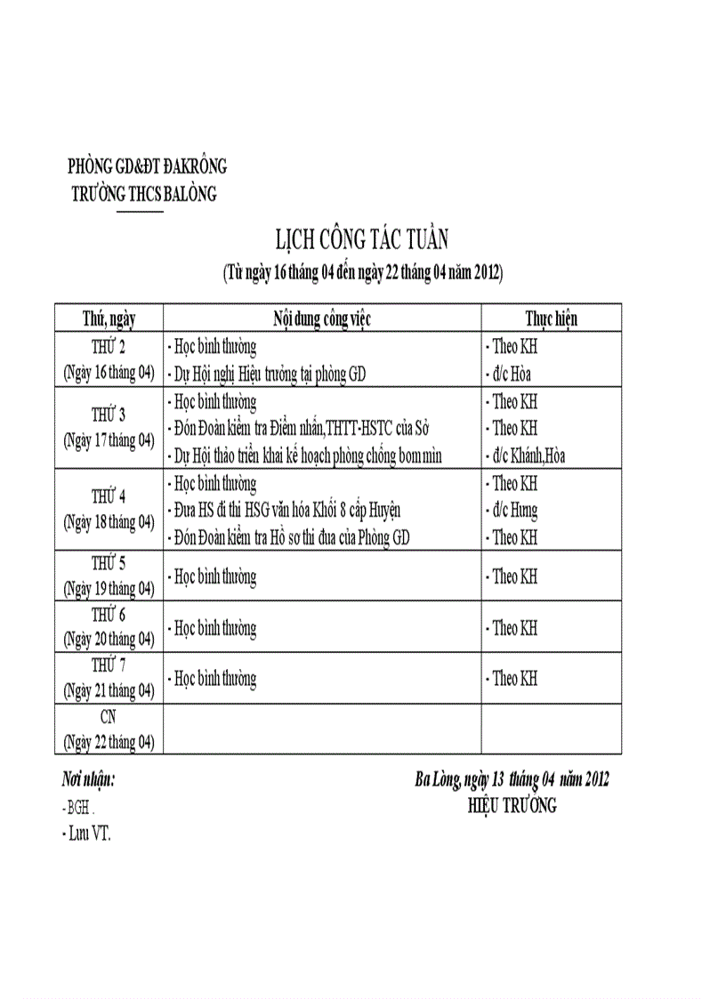 Kế hoạch tuần 16 21