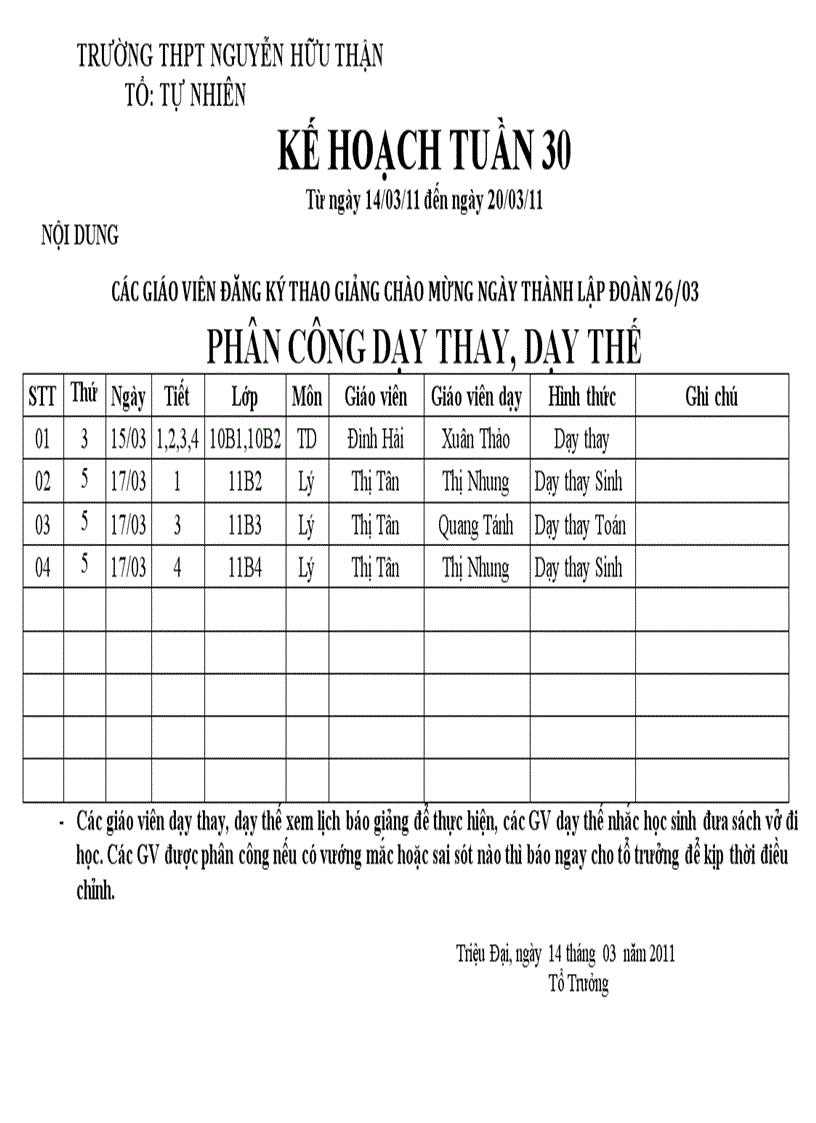 Kế Hoạch tuần 30 Tổ Tự Nhiên