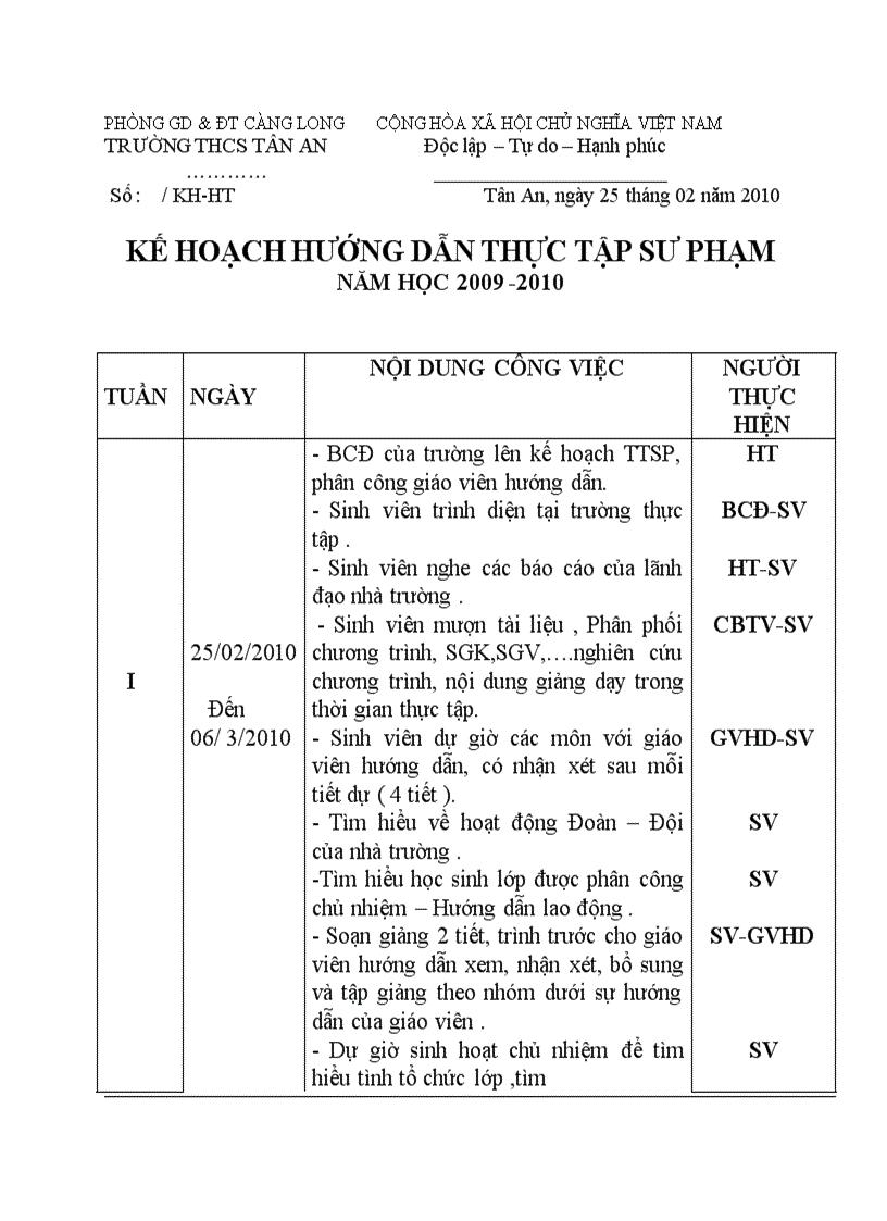 Kế hoạch thực tập sư phạm