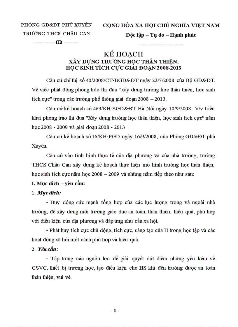 Kế hoạch xây dwngj trwowngf học thiện