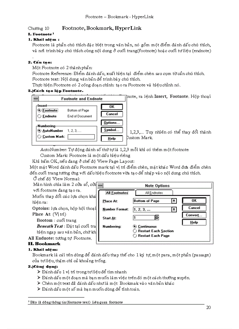 Hyperlink footnote bookmark