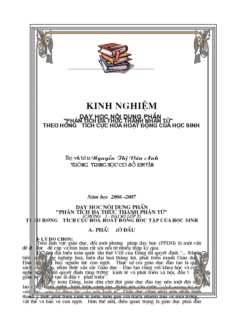 Kinh nghiệm môn Toán 8