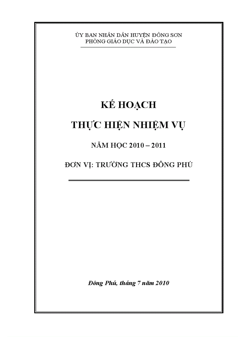 Kế hoạch phát triển sngd năm học 2010 2011 trường thcs đông phú đông sơn