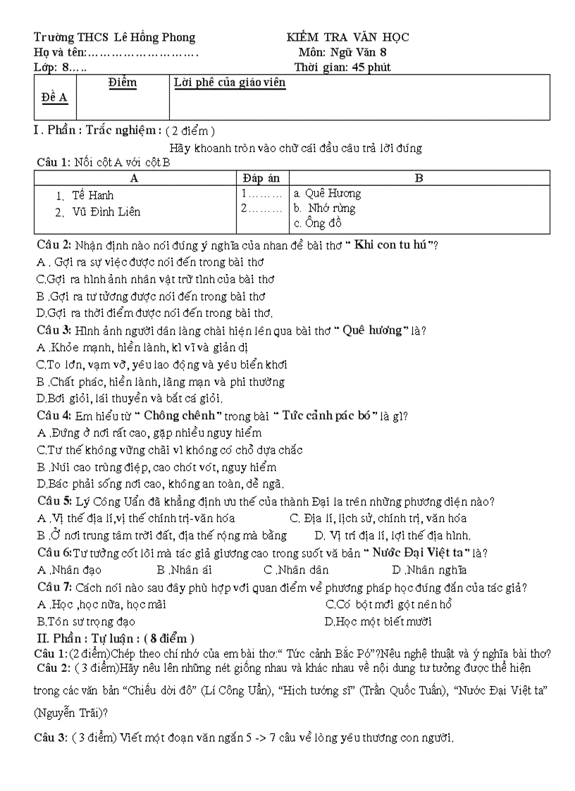 KIỂM TRA VĂN HỌC kì II doc