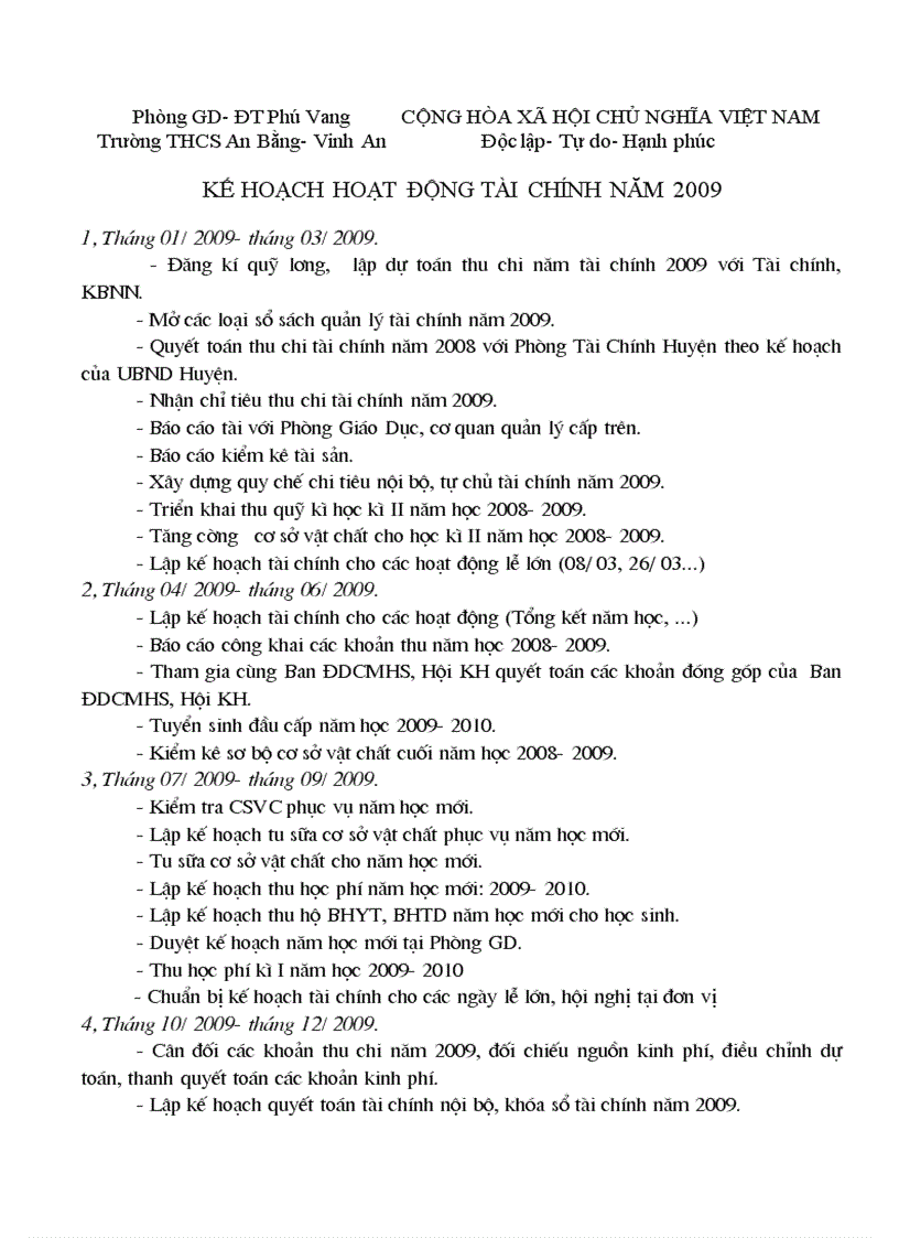Kế hoạch 2009