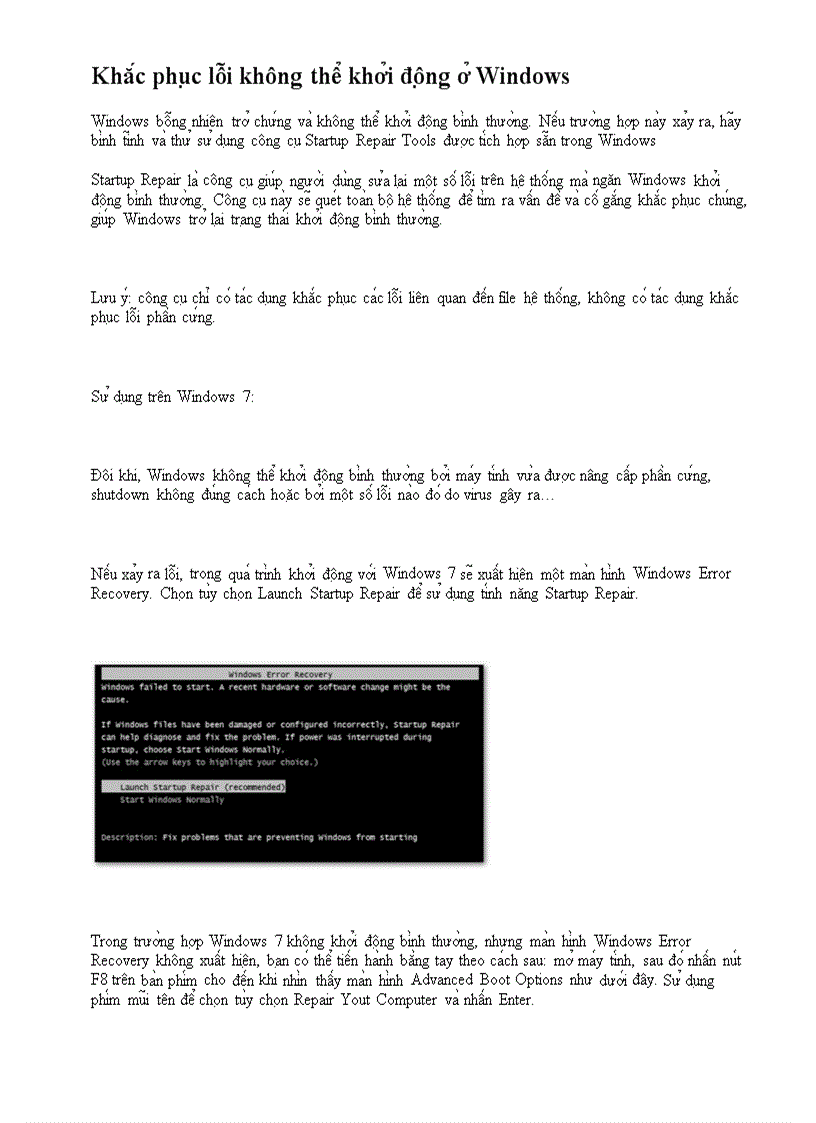 Khac phuc khong khoi dong o Windows