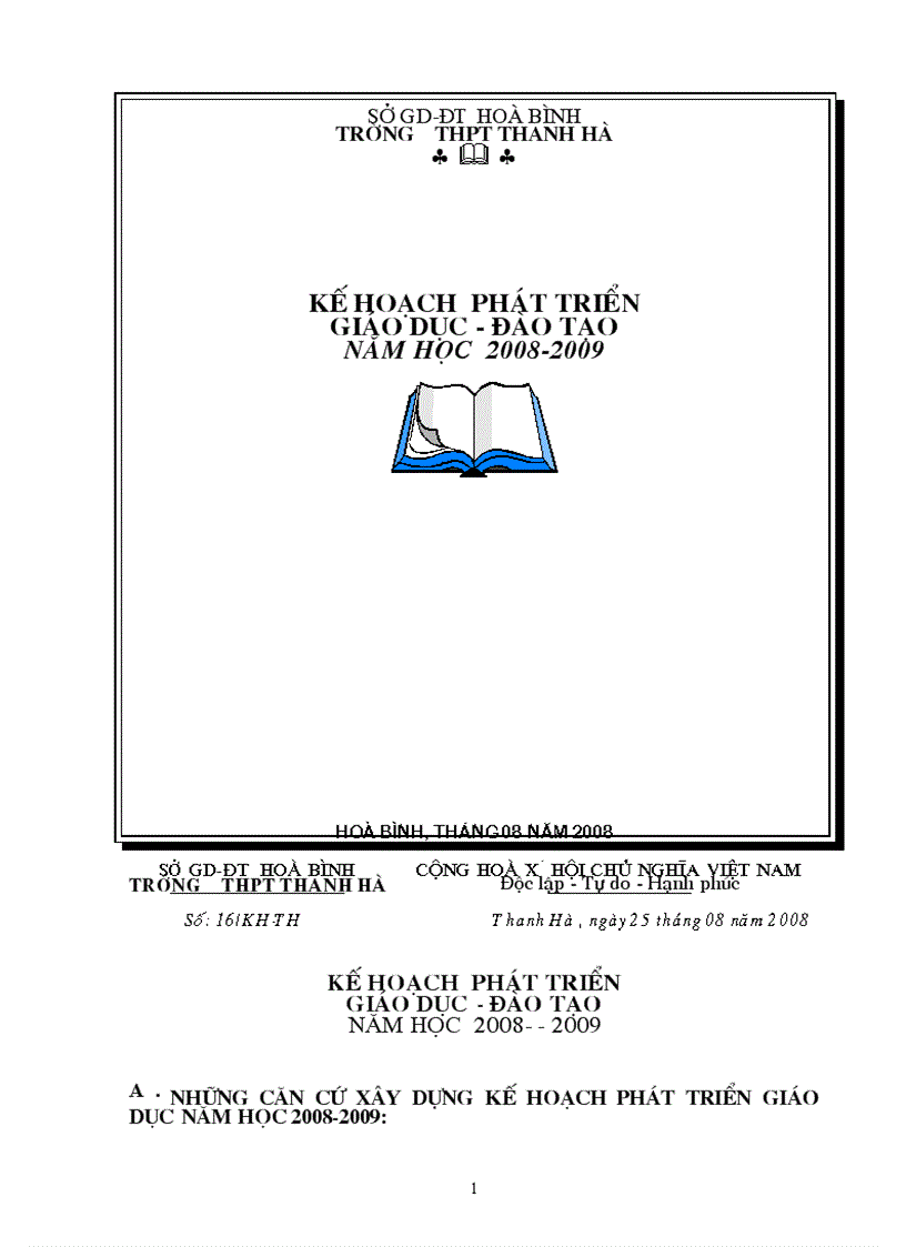 Ke hoach phat trien giao duc 2008 2009
