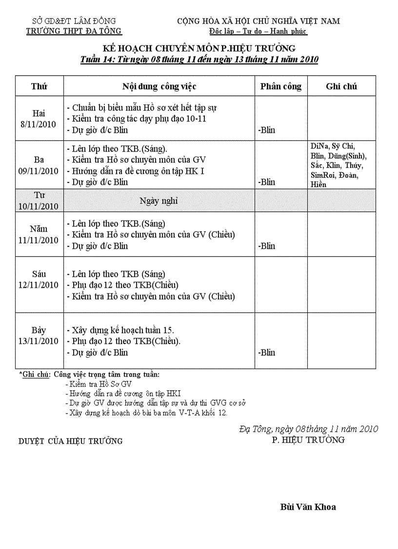 Kế hoạch HP CM tuần 14