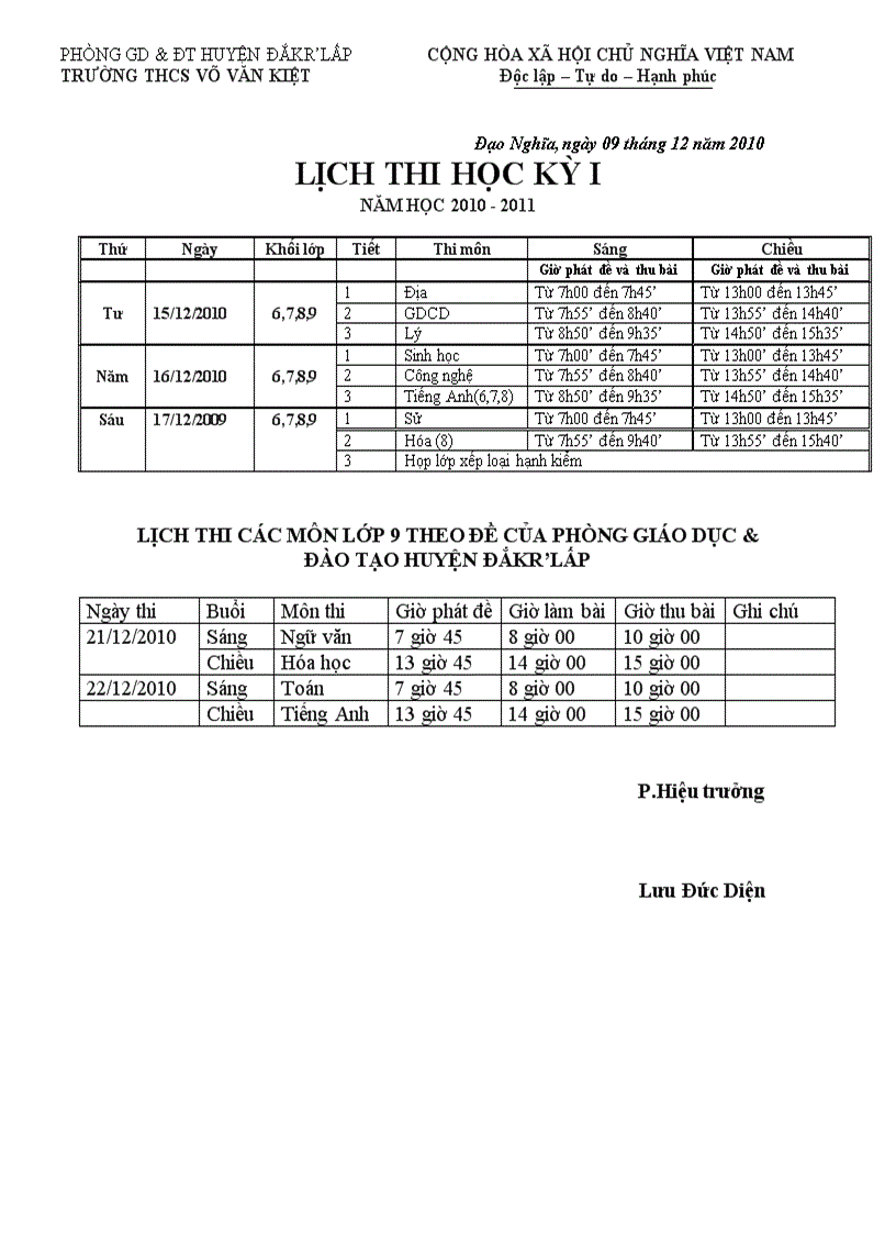 Ke hoach thi học kỳ i vvk