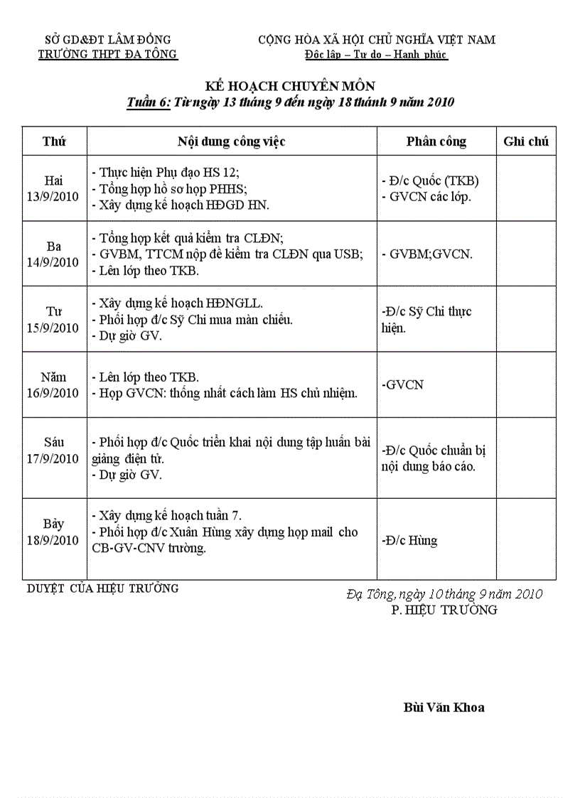 Kế hoạch Hiệu phó CM