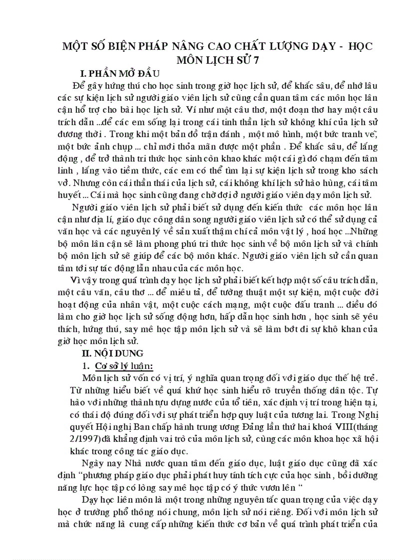 Kinh nghiệm dạy học tốt môn lịch sử 7