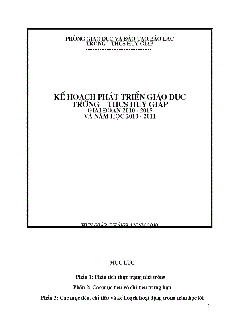 Kế hoạch phát triển giáo dục xã Huy Giáp