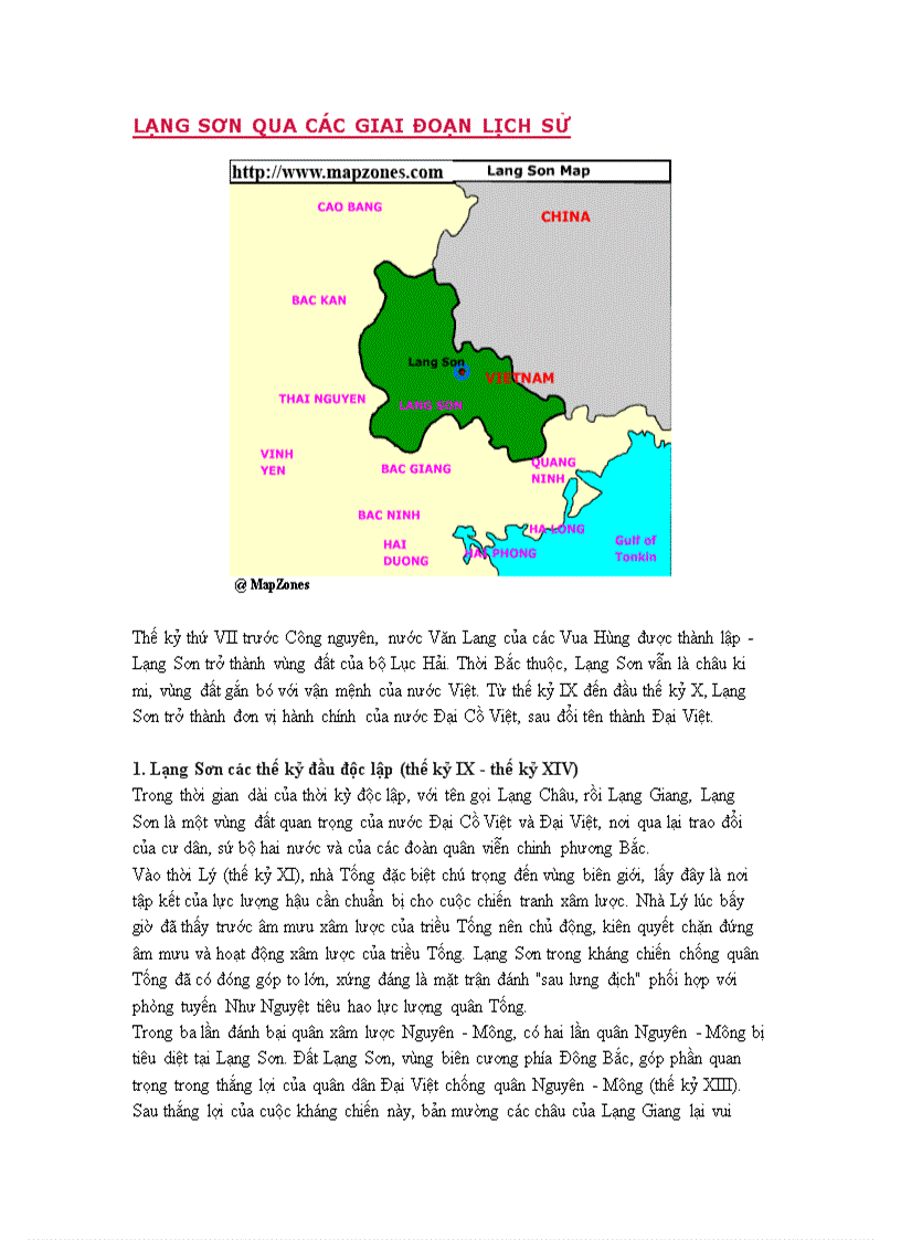 Lạng sơn qua các giai đoạn lịch sử