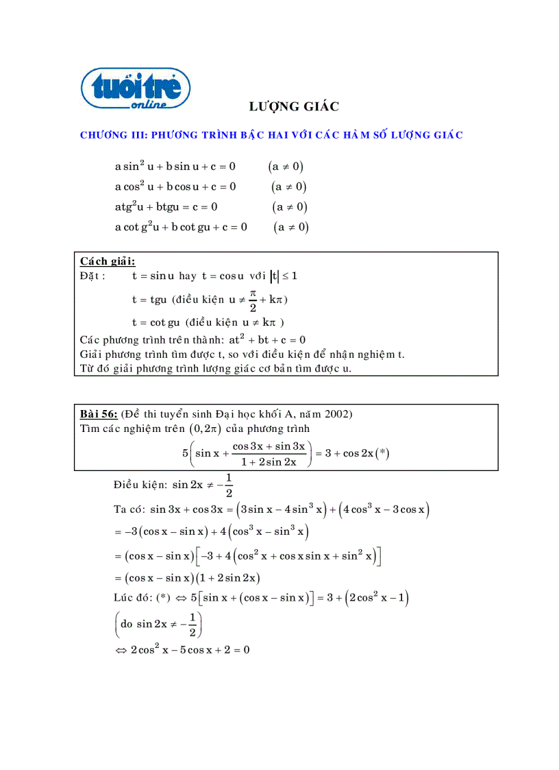 Luyện thi lượng giác phần kiến thức công thức bài tập dễ thuộc dễ nhớ 2