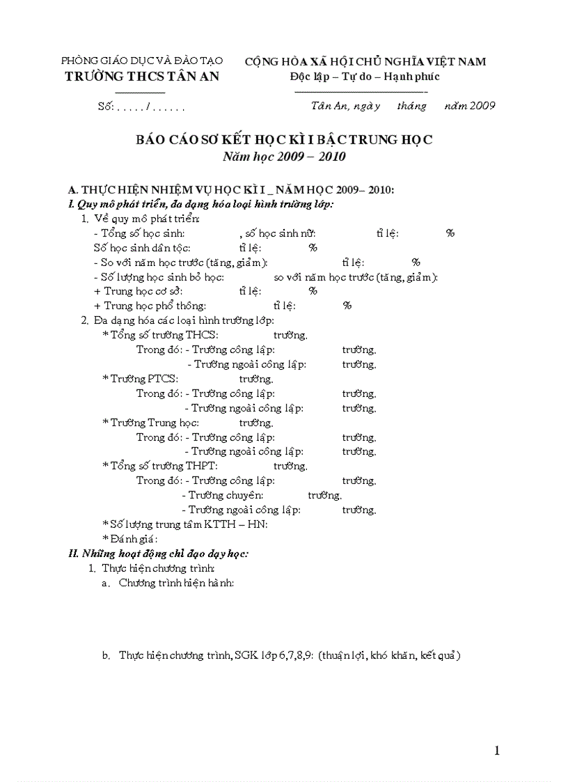 Mẫu báo cáo sơ kết HK