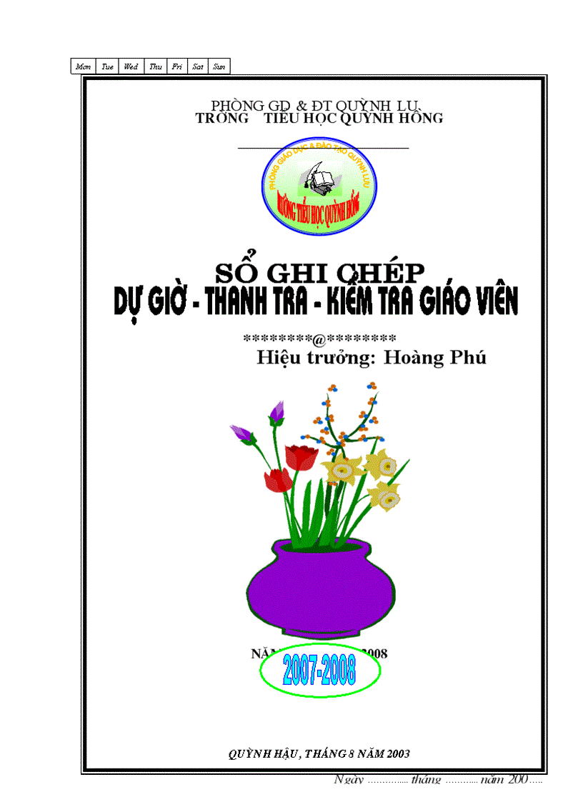 Mẫu sổ Ghi chep du gio