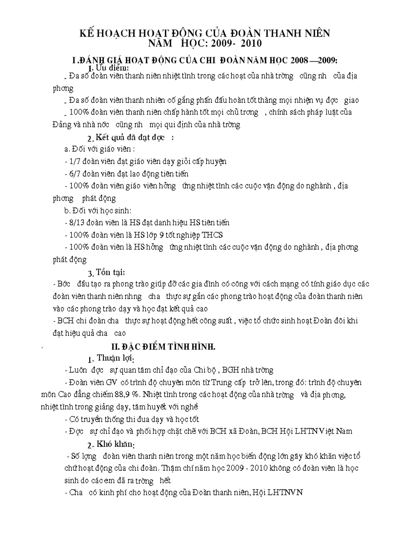 Kế hoạch hoạt động Đoàn TNCSHCM 1