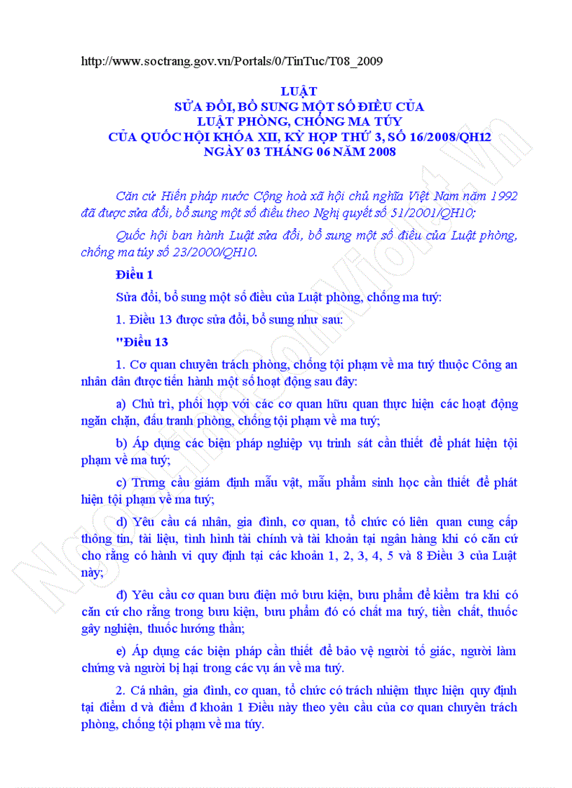 Luật sửa đổi bổ sung Luật Phòng chống ma túy 2008