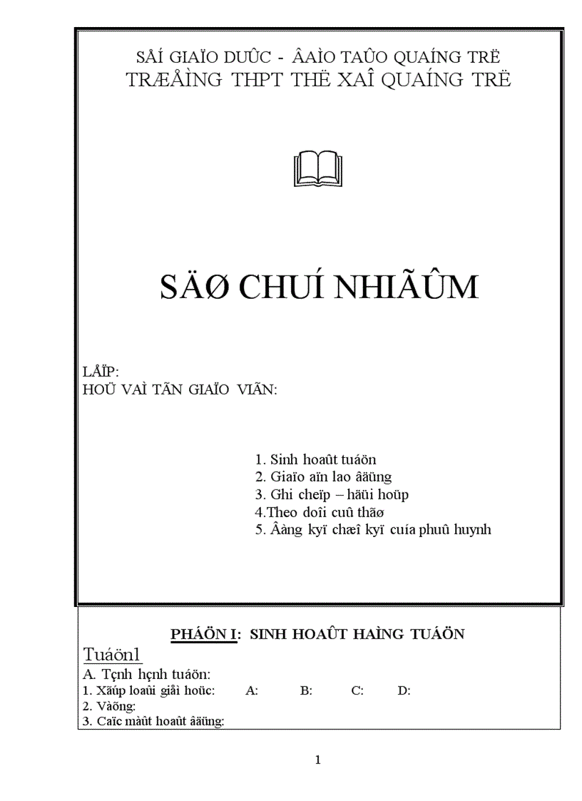 Mẫu sổ Chủ nhiệm THPT