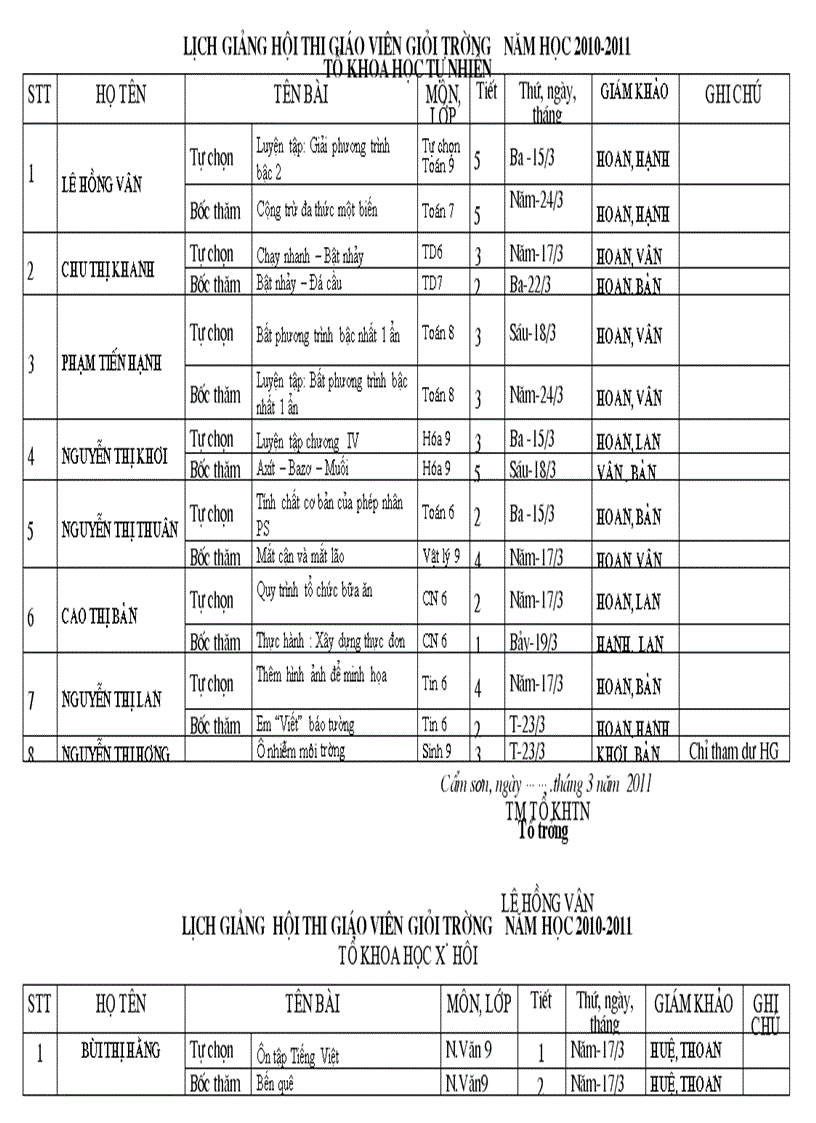 Lịch giảng thi gvg đầy đủ