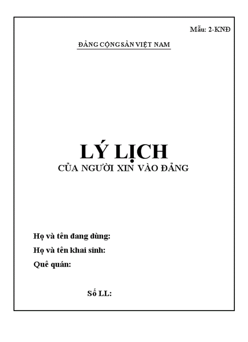 Mẫu lý lịch người xin vào đảng