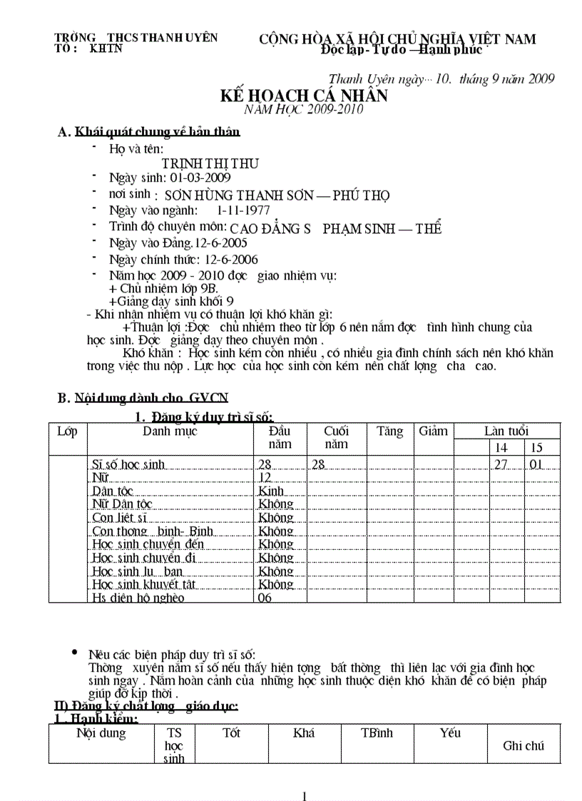 Mẫ kế hoạch cá nhân