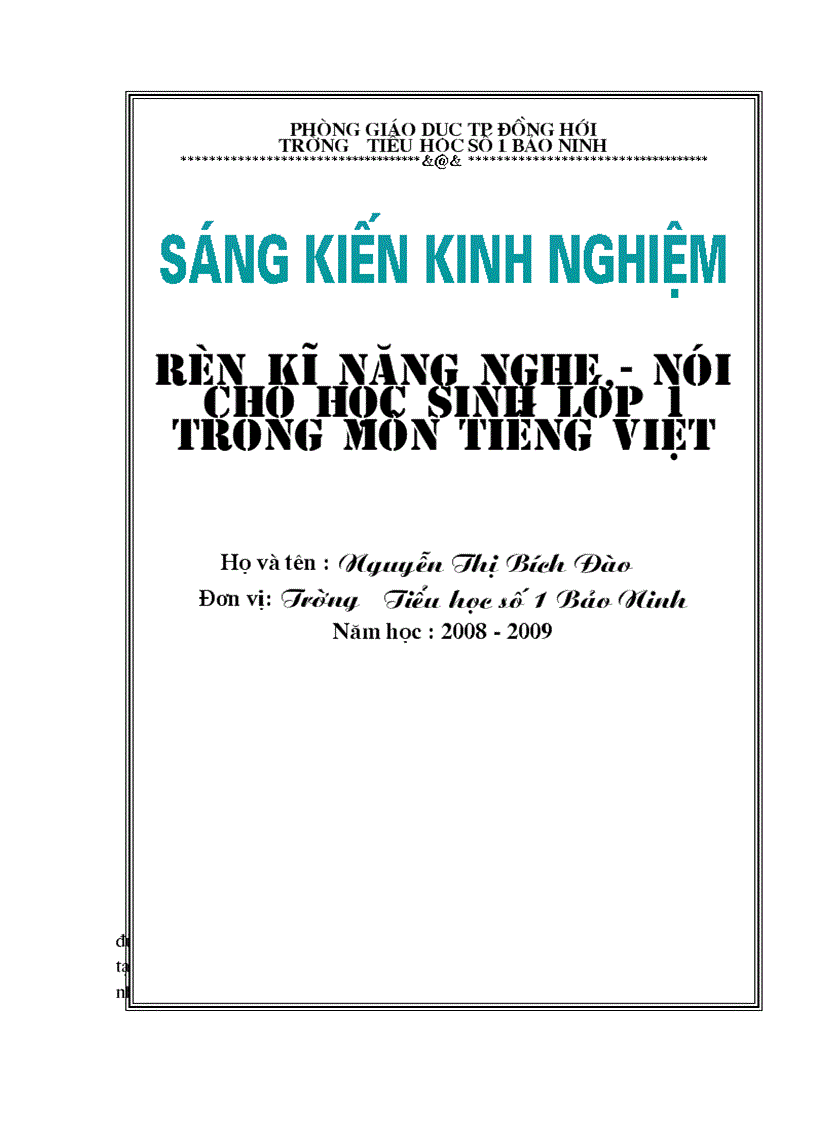 Kỷ năng nghe nói trong CTrình tiếng việt 1