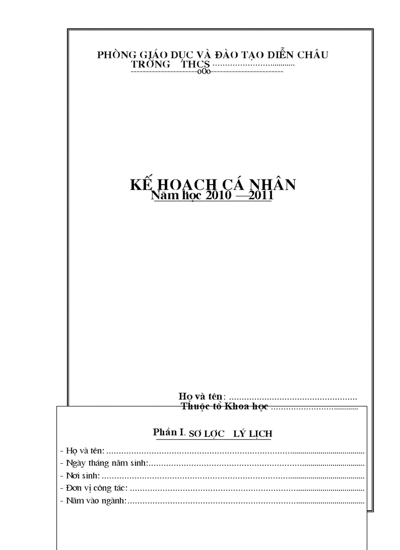 Mẫu hồ sơ cá nhân PGD Diễn châu năm học 2010 2011