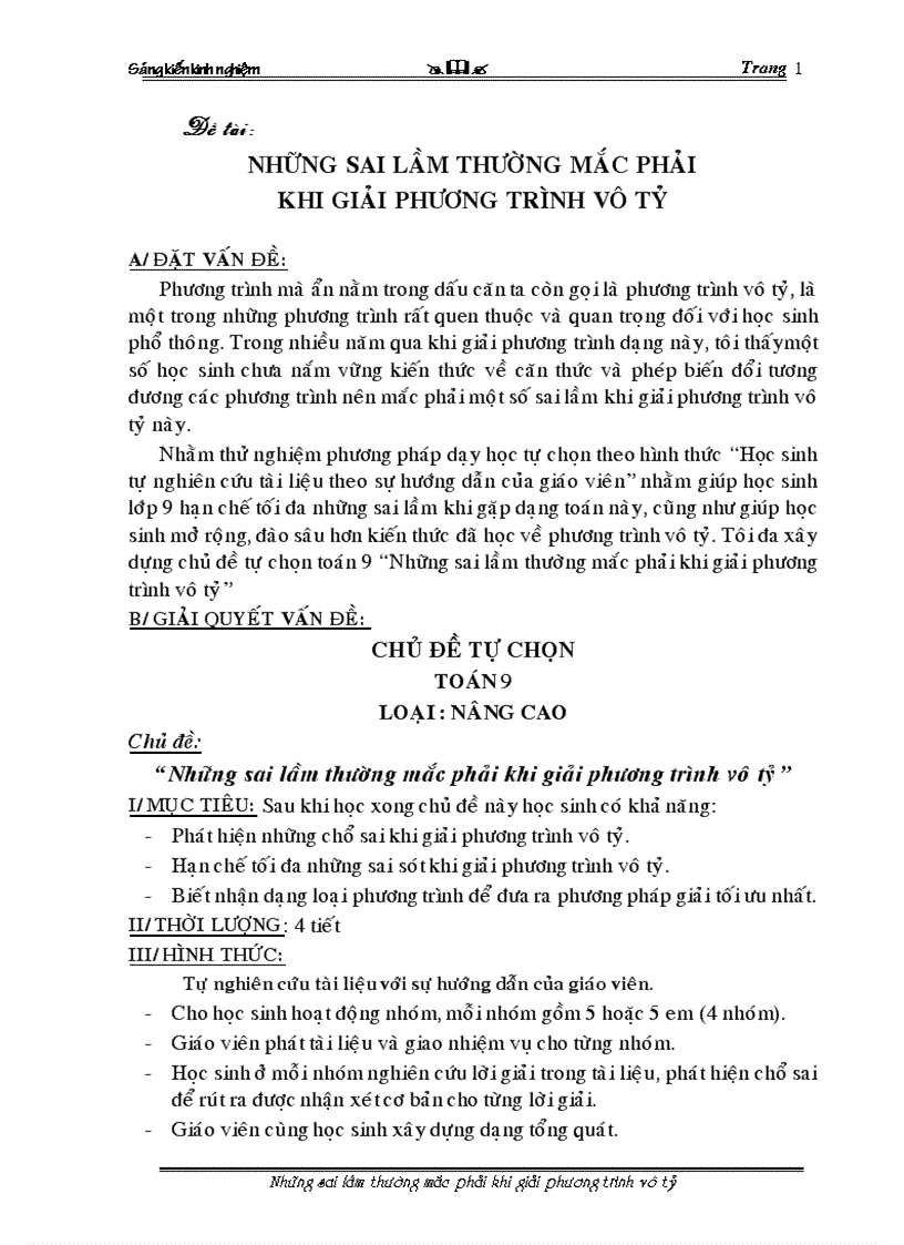 Một số sai lầm khi giải phương trình vô tỷ