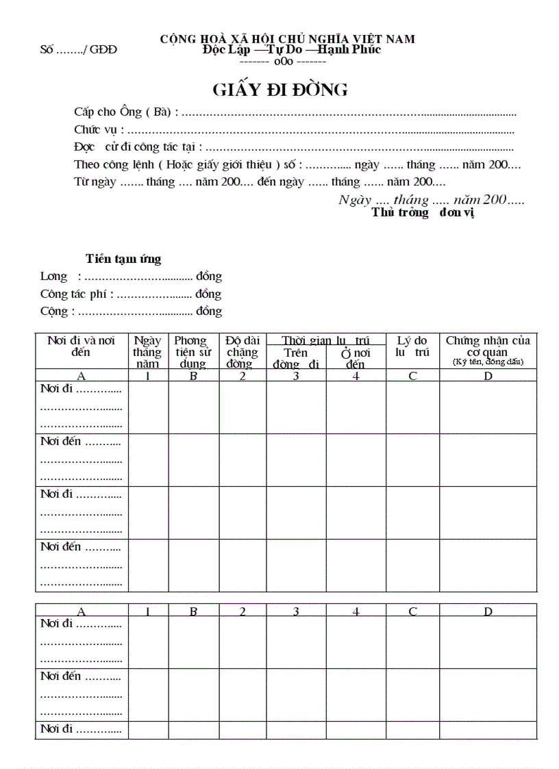 Mẫu giấy đi đường 1
