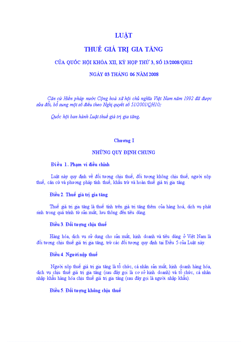 Luật thuế GTGT