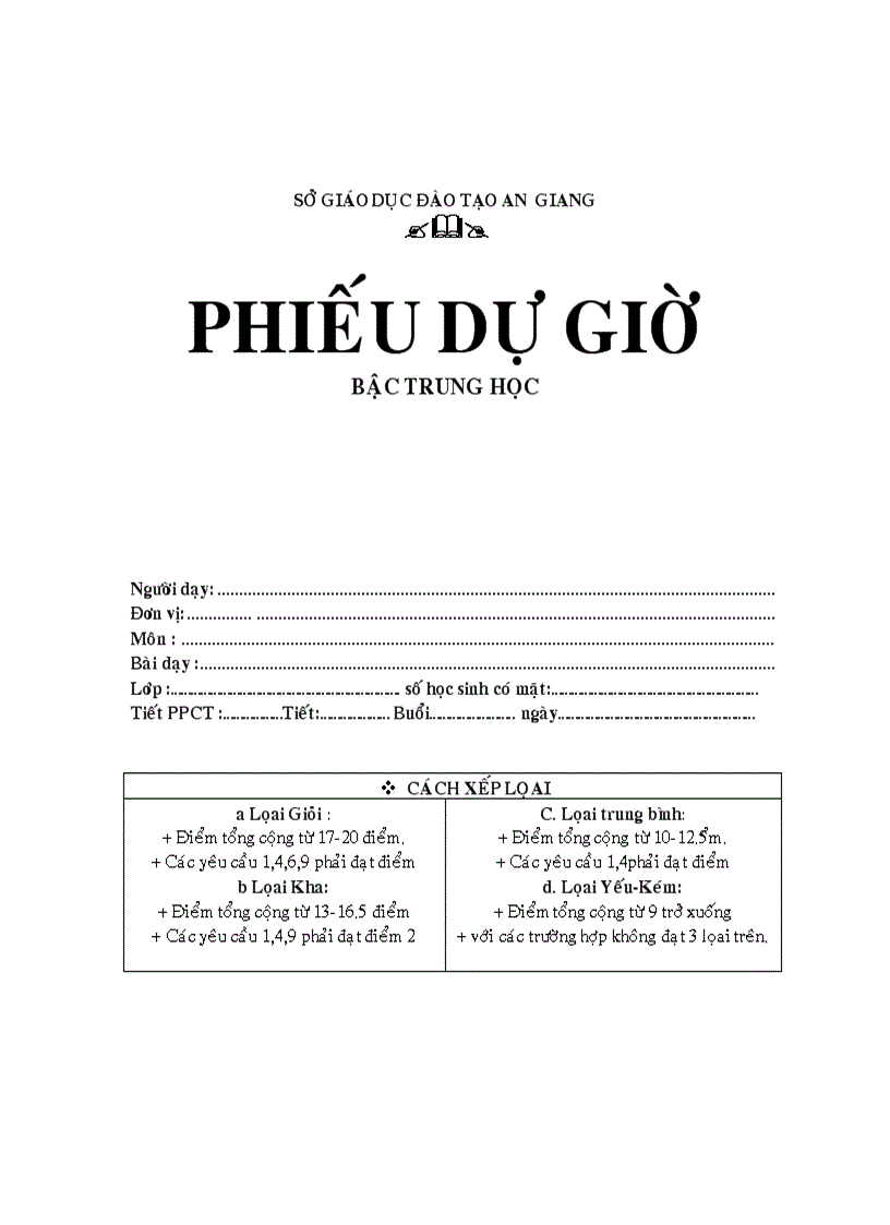 Mẩu phiếu dự giờ 1