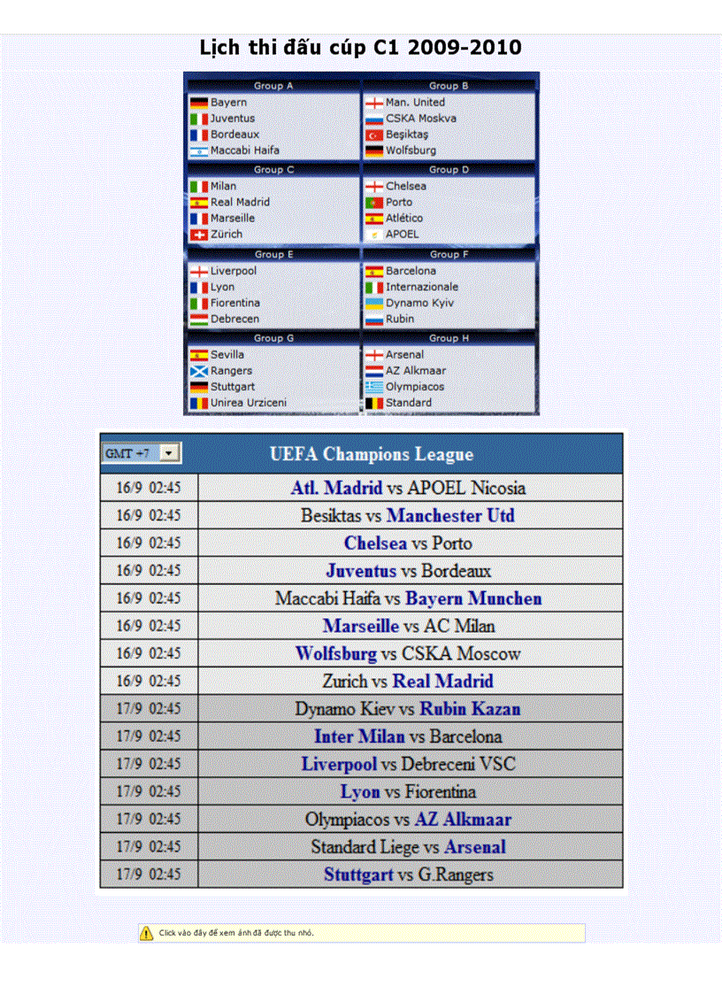 Lịch thi đấu cup C1 châu âu 09 10