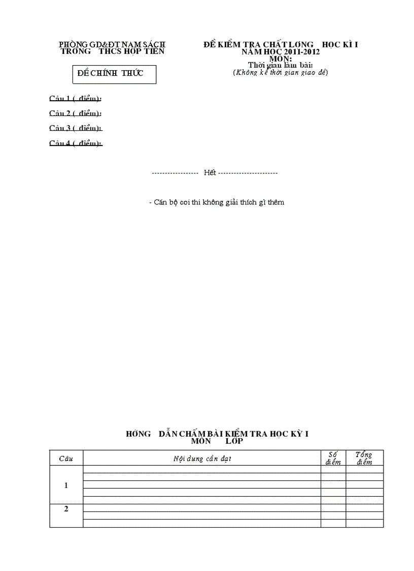 Mẫu làm đề KTCLHK