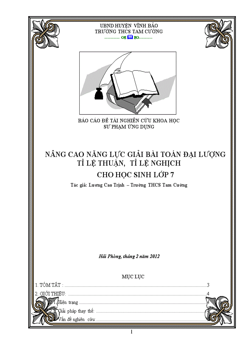 NCKHSP Nâng cao năng lực giải bài toán đại lượng tỉ lệ thuận tỉ lệ nghịch cho học sinh lớp 7