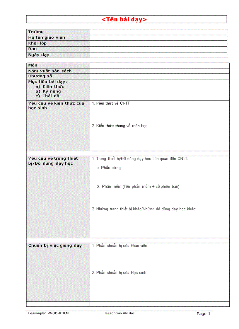 Mau Giao an Lesson Plan