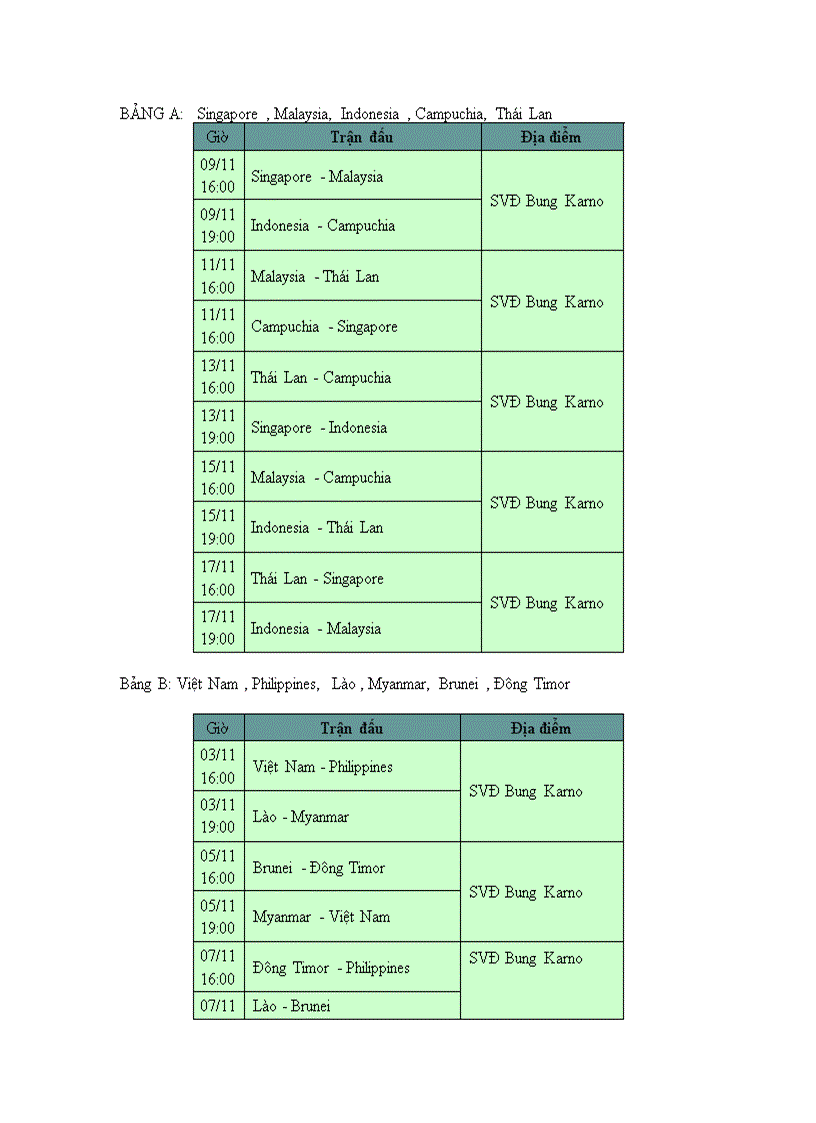 Lịch bóng đá sea game 26