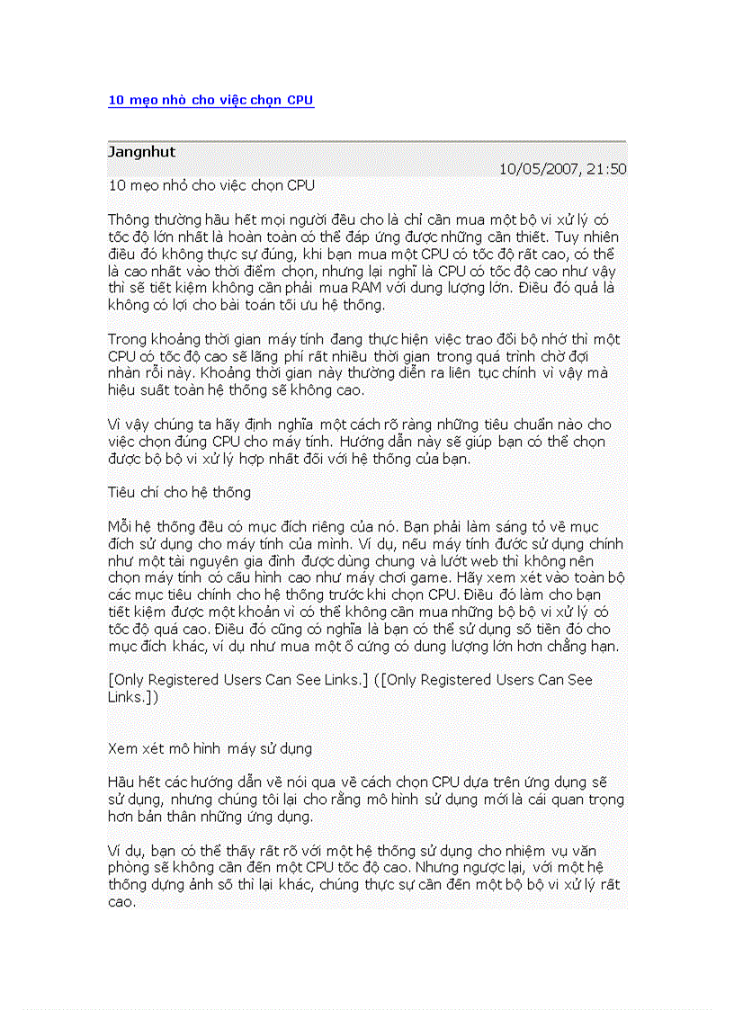 Nên chon CPU như thế nào