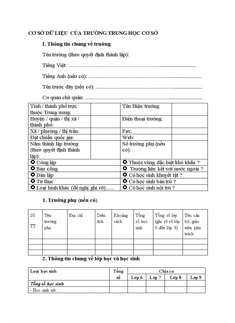 Mẫu kiểm định chất lượng trường THCS