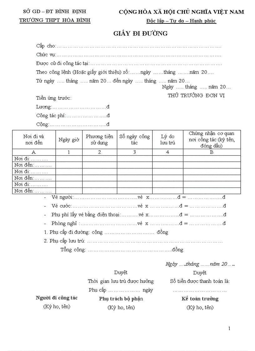 Mẫu Giấy đi đường HB