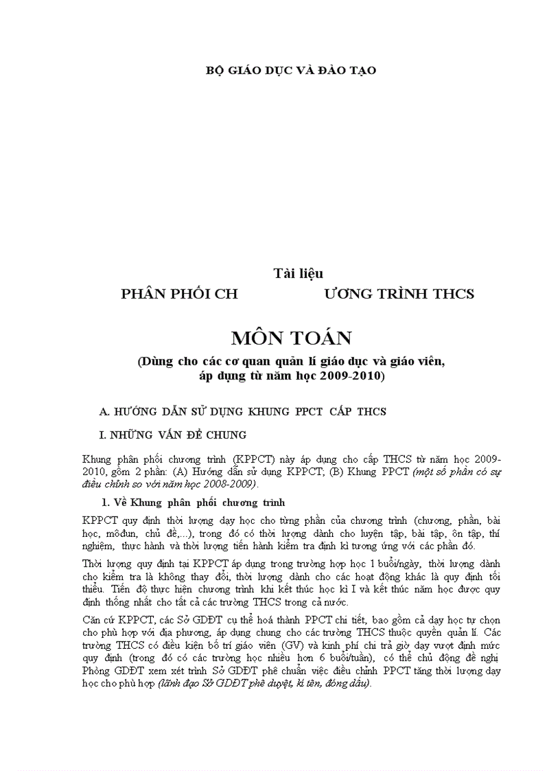 PPCT Toán THCS 2009 2010