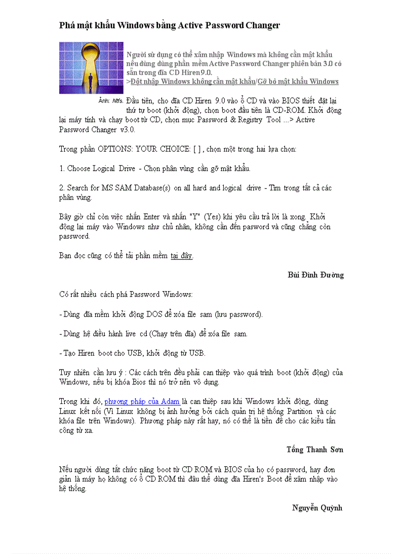 Phá mật khẩu Windows bằng Active Password Changer doc