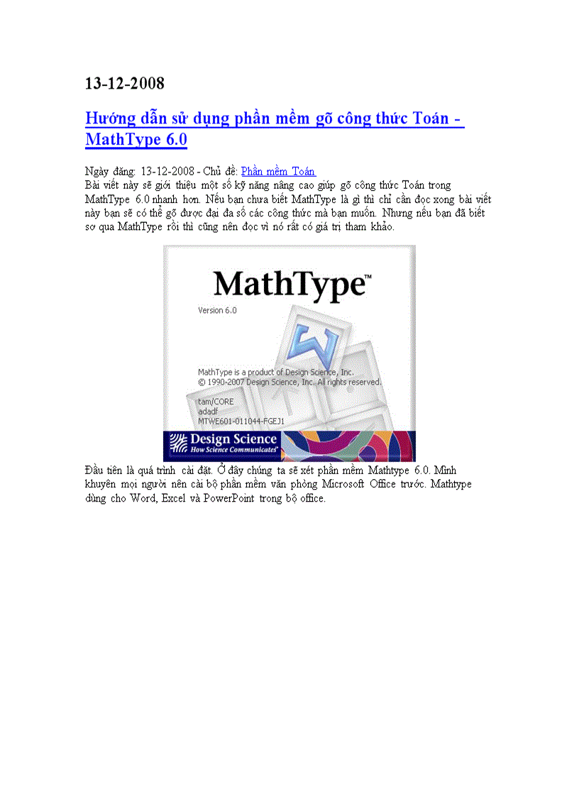 Phần mêmd công thức Toán Mathtype v6 0