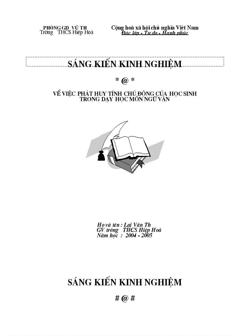 Phát huy tính chủ động sáng tạo của HS khi d h Ngữ văn doc