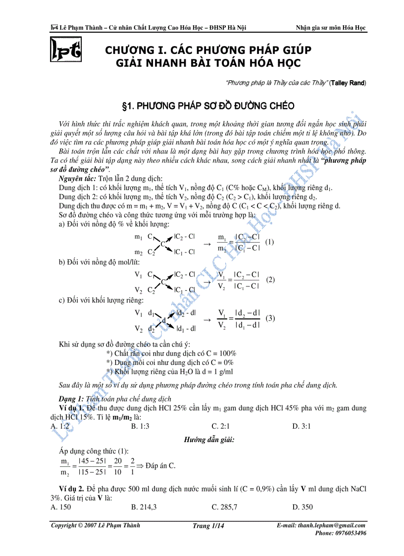 Phương pháp giải nhanh bài tập hóa học